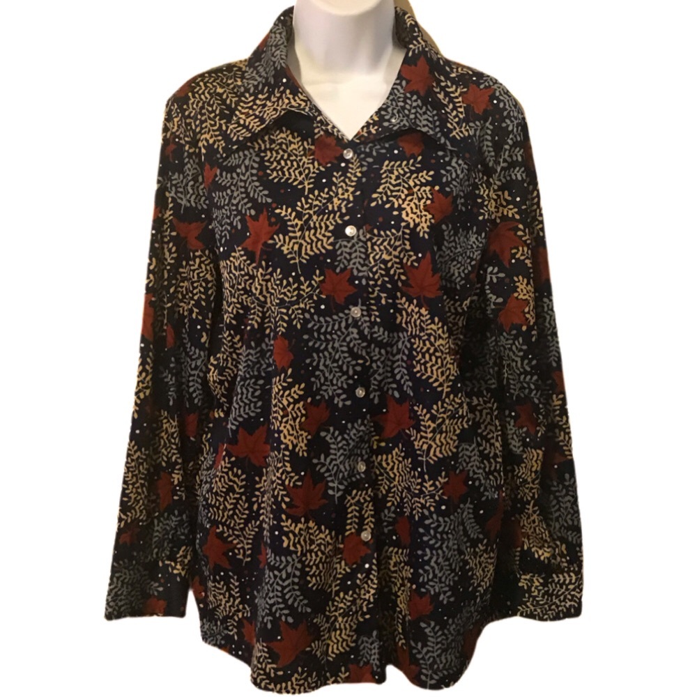 Vintage fall button long-sleeve blouse